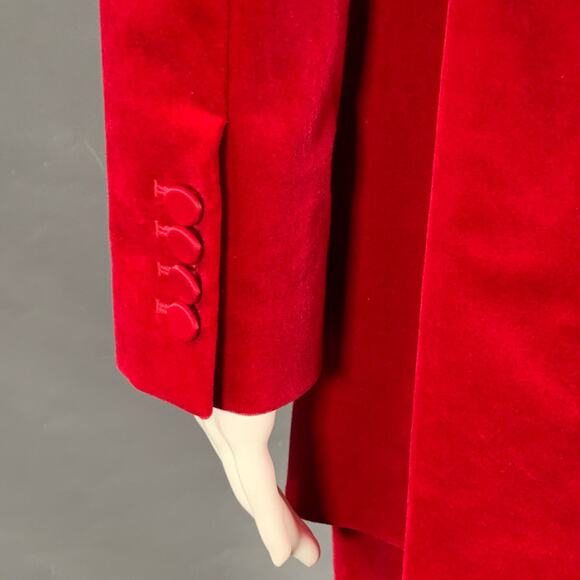 A.L.C. Size 6 Raspberry Red Velvet Peak Lapel Double Breasted Pantsuit - Picture 5 of 14